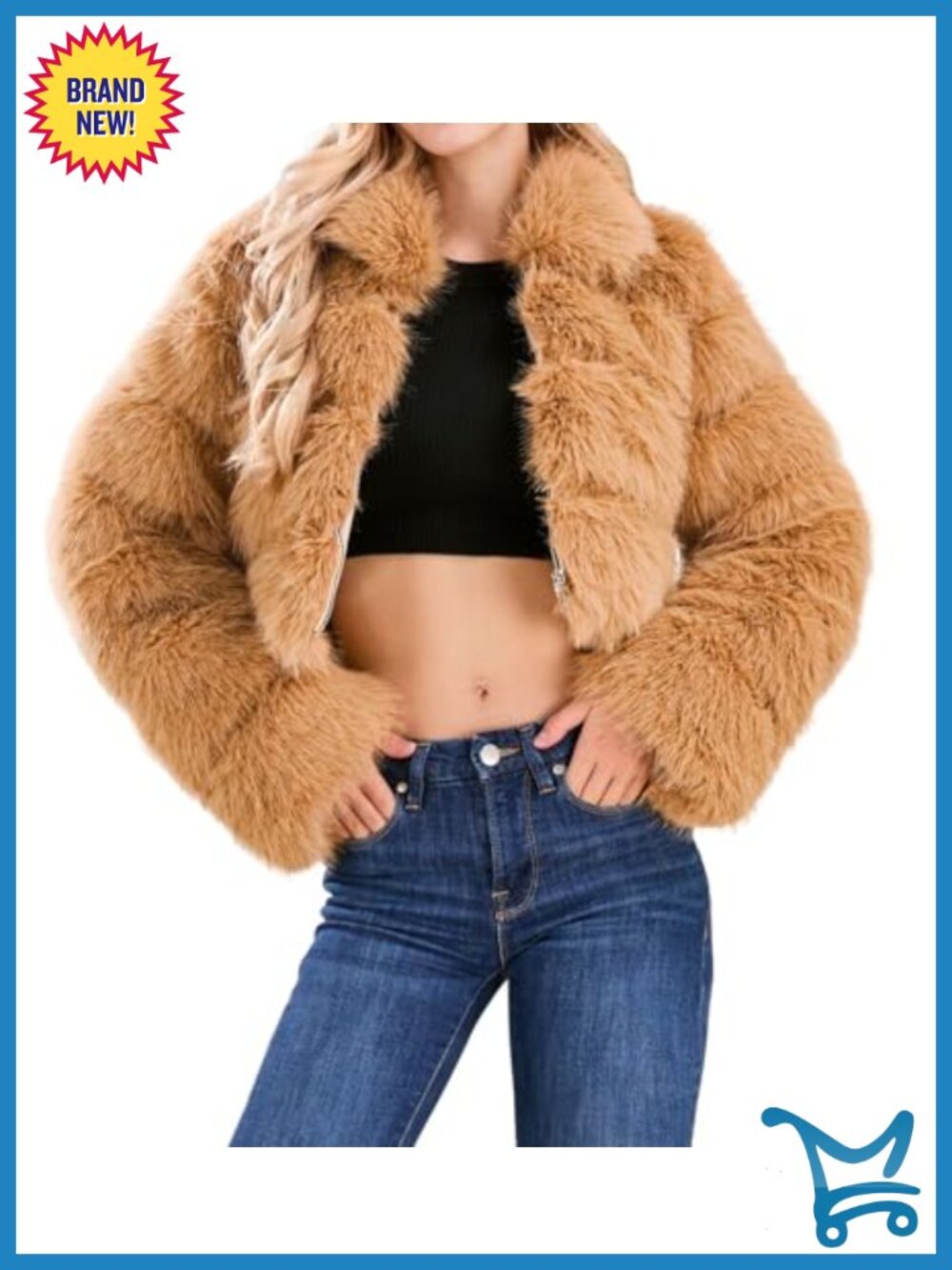 Faux Fur Cropped Puffer Jacket Zip Up Fuzzy Teddy Coat Winter Warm
